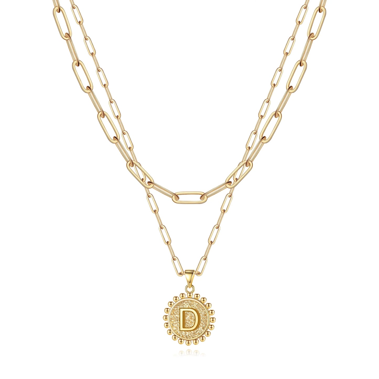 Gold Initial Necklaces for Women Dainty Layering Paperclip Link Chain Necklace Coin Initial Layered Gold Necklaces for Women