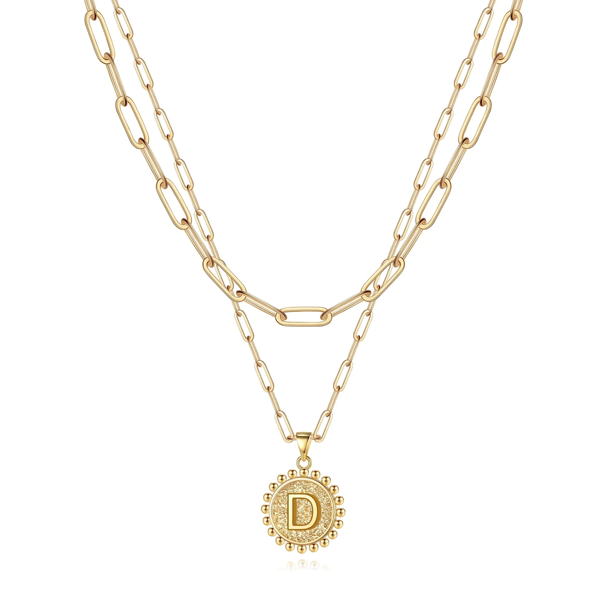 Gold Initial Necklaces for Women Dainty Layering Paperclip Link Chain Necklace Coin Initial Layered Gold Necklaces for Women