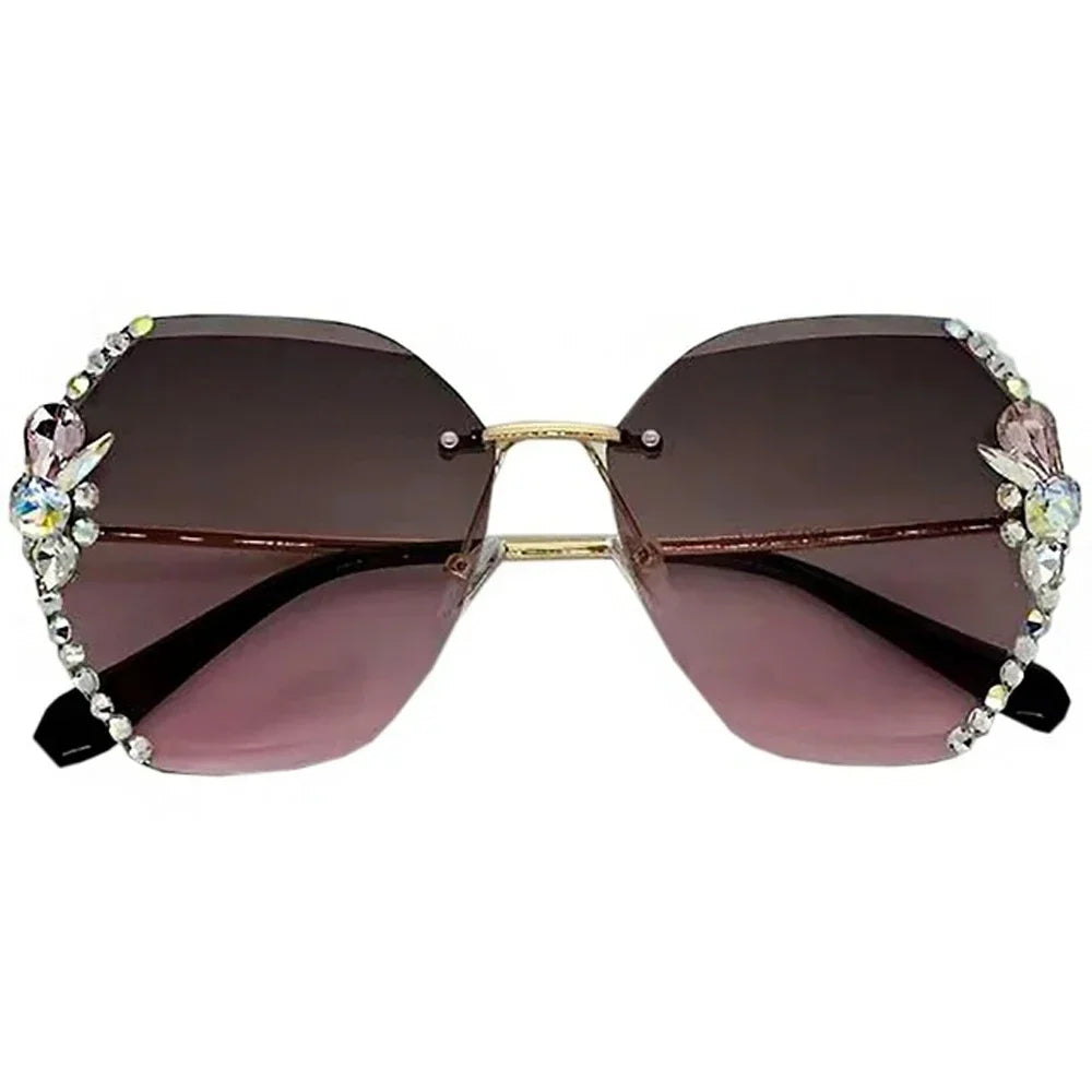 2025 Luxury Brand Design Vintage Rimless Rhinestone Sunglasses Women Men Fashion Gradient Lens Sun Glasses Shades for Female