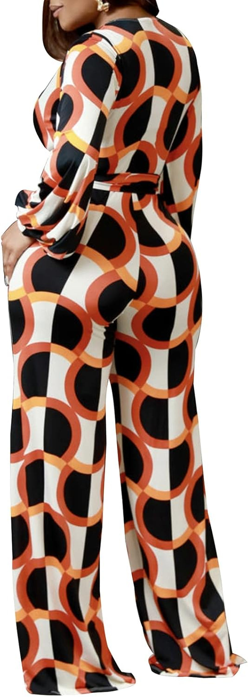 Women'S Sexy Floral Print Elegant One Piece Clubwear Deep V Neck Long Sleeve Casual Jumpsuits