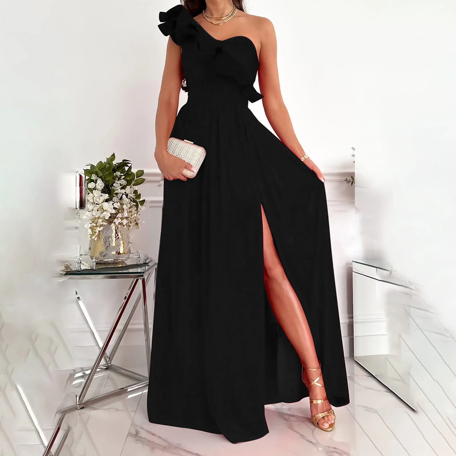 EDHITNR Womens Dresses plus Size Women'S Summer Dresses Clearance, Sleeveless Sloping Shoulder Sexy Long Party Club Dresses, Sizes S-2XL